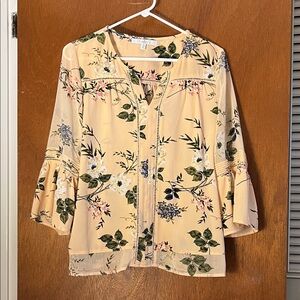 Fever Pale Yellow Floral Peasant Blouse
